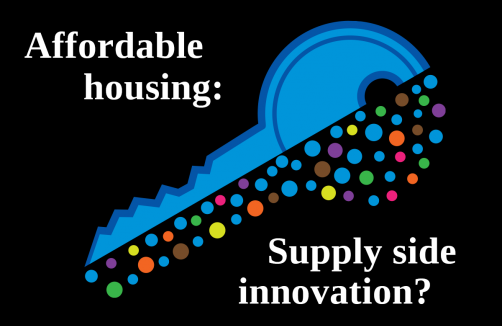 picture of a large key half blue half colorful dots with the title affordable housing: supply side innovation