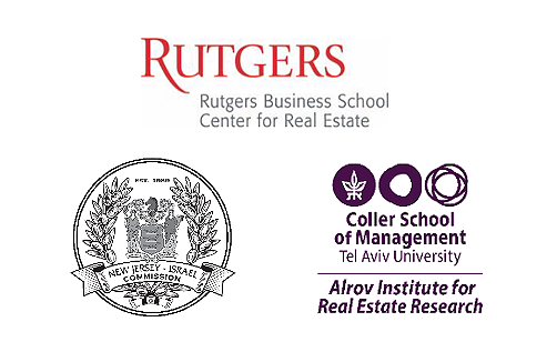 Logos for New Jersey/Israel Commission, the Alrov Institute for Real Estate Research at Tel Aviv University, and the RBS Center for Real Estate