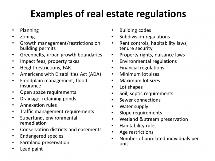 list: examples of real estate regulations