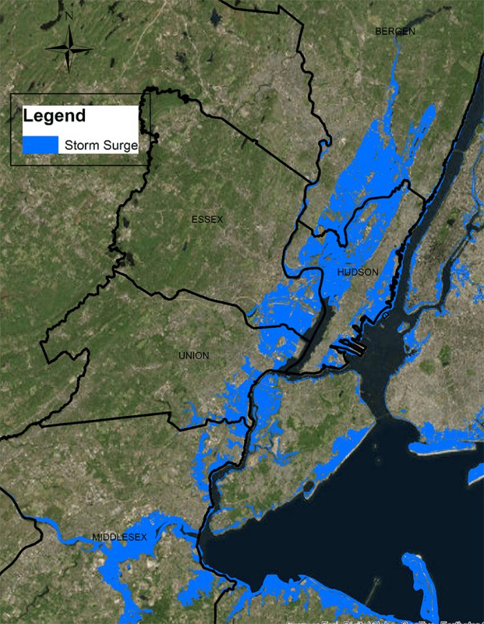 map of 5 counties and storm surge