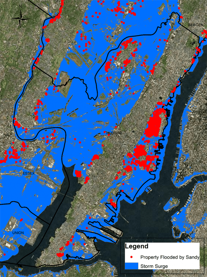 map of hudson and essex and flooded properties